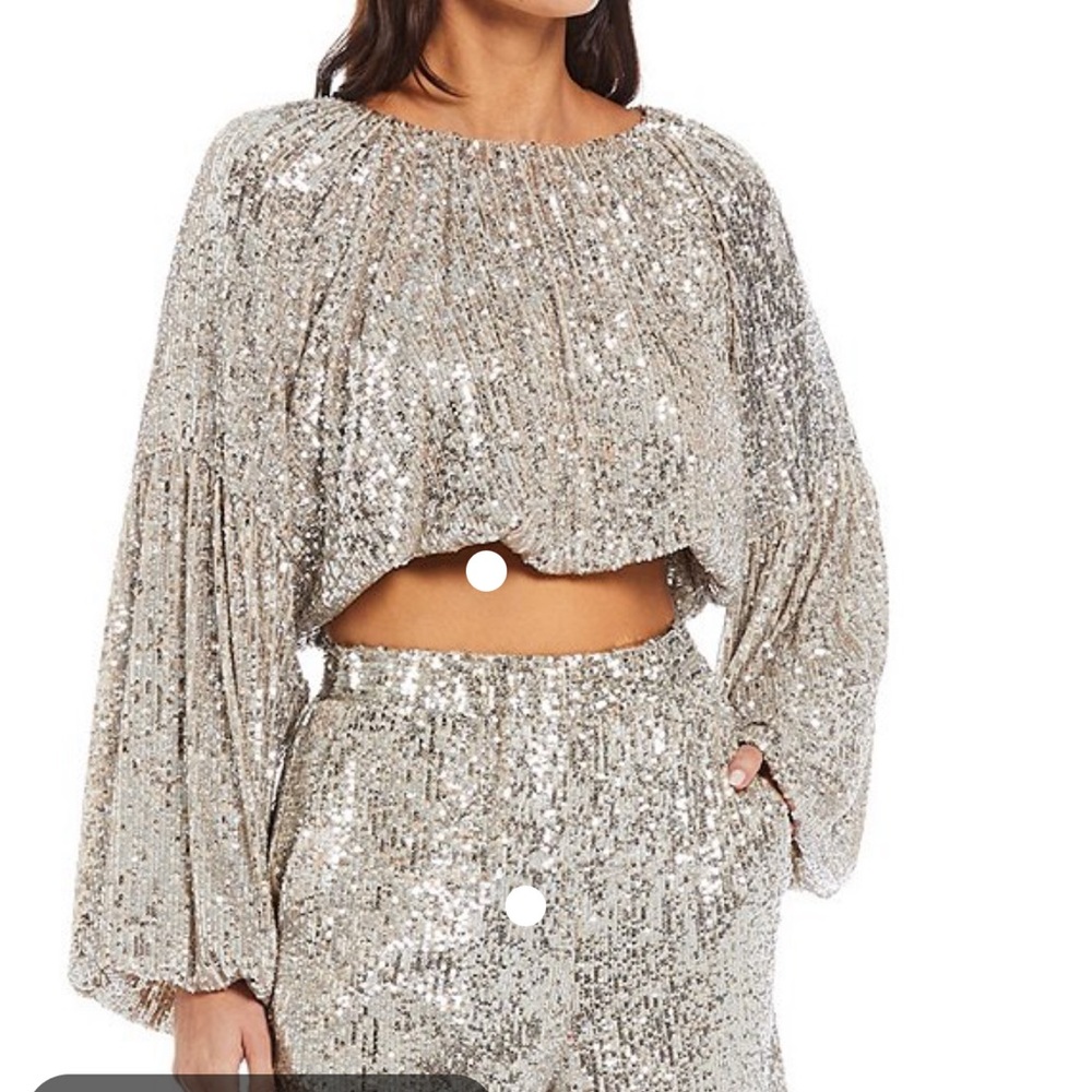 🔥Gianni bini Maurissa Sequin Long Sleeve. Silver. Amazing top! Worn one time! - Picture 2 of 8